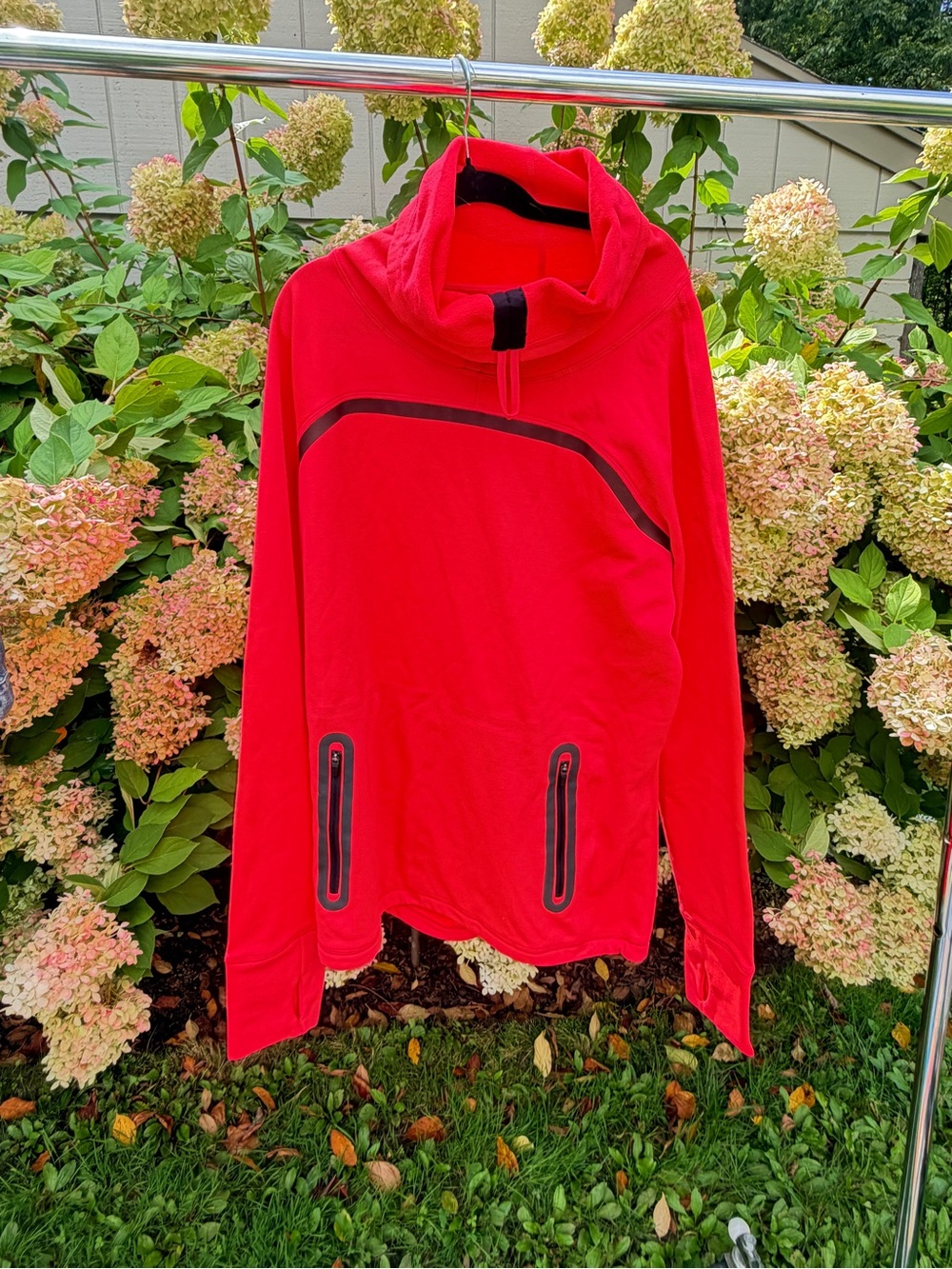 Sweaty Betty Men's Bright Red Turtleneck Pullover with Black Trim